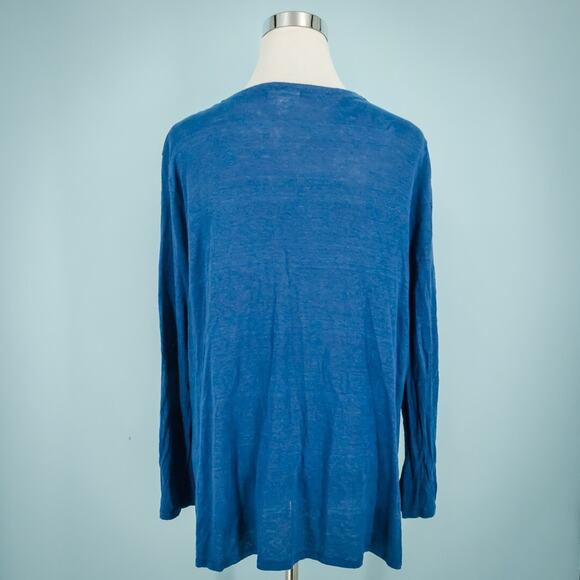 J. Jill Size XL Blue Love Linen V Neck Button Front Down Linen Cardigan Sweater - Picture 2 of 6